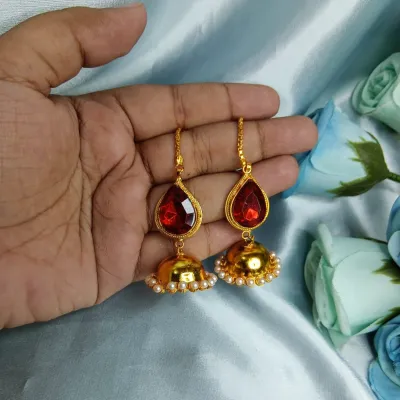 Trendy Mini Red Stone Ear chain Jhumka